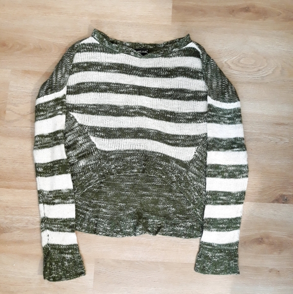 Wet Seal Sweaters - Wet Seal Green Stripe Cropped High Low Sweater Size Large